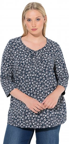 Ulla Popken Snowflake Print 3/4 Sleeve Tee Navy - Tricouri - 