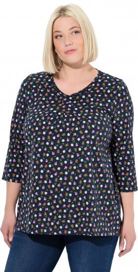 Ulla Popken Gingerbread Print 3/4 Sleeve Tee Navy - Tricouri - 