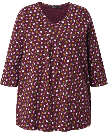 Ulla Popken Gingerbread Print 3/4 Sleeve Tee Plum - Tricouri - 