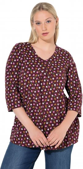 Ulla Popken Gingerbread Print 3/4 Sleeve Tee Plum - Tricouri - 