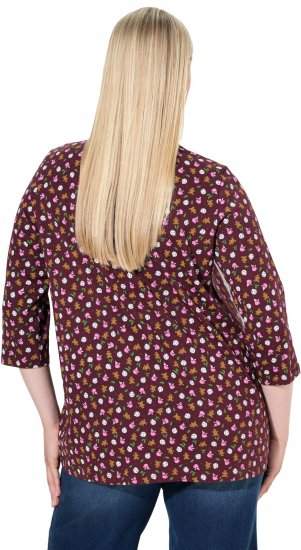Ulla Popken Gingerbread Print 3/4 Sleeve Tee Plum - Tricouri - 