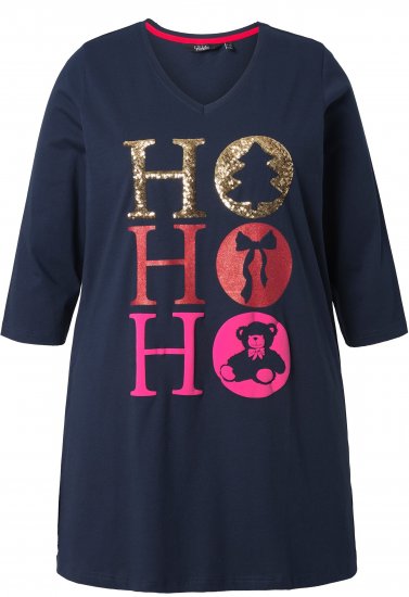 Ulla Popken Ho Ho Ho 3/4 Sleeve Graphic Tunic Tee Navy - Tricouri - 