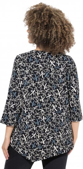 Ulla Popken Ribbon Print 3/4 Sleeve Asymmetric Tee Black - Tricouri imprimate pentru femei - 