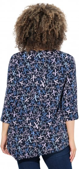 Ulla Popken Ribbon Print 3/4 Sleeve Asymmetric Tee Navy - Tricouri imprimate pentru femei - 
