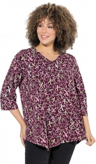 Ulla Popken Ribbon Print 3/4 Sleeve Asymmetric Tee Plum - Tricouri imprimate pentru femei - 