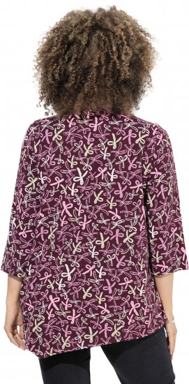 Ulla Popken Ribbon Print 3/4 Sleeve Asymmetric Tee Plum - Tricouri imprimate pentru femei - 