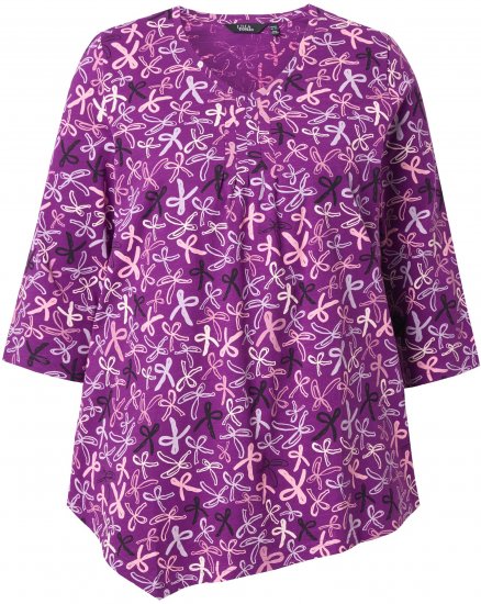 Ulla Popken Ribbon Print 3/4 Sleeve Asymmetric Tee Light Plum - Tricouri imprimate pentru femei - 