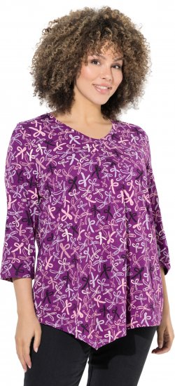Ulla Popken Ribbon Print 3/4 Sleeve Asymmetric Tee Light Plum - Tricouri imprimate pentru femei - 