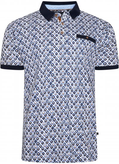 Kam Jeans 5526 AOP Diamond Jersey Polo with Contracts Collar/Cuffs Navy - Tricouri polo - Tricouri Polo Bărbați Mărimi Mari