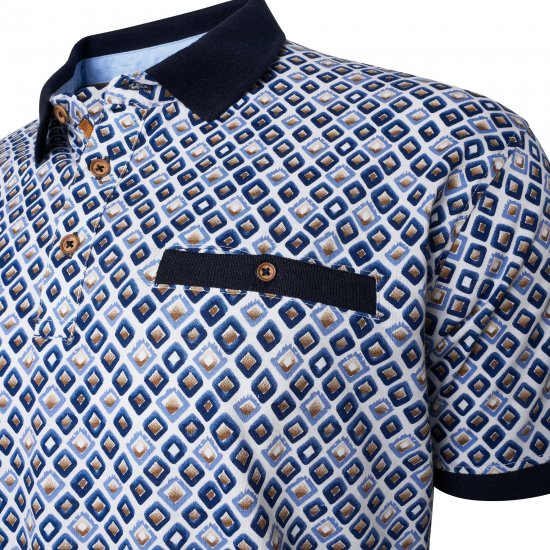 Kam Jeans 5526 AOP Diamond Jersey Polo with Contracts Collar/Cuffs Navy - Tricouri polo - Tricouri Polo Bărbați Mărimi Mari