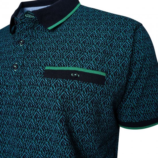 Kam Jeans 5527 AOP Pique Polo with Tipping on Collar/Cuffs Navy - Tricouri polo - Tricouri Polo Bărbați Mărimi Mari