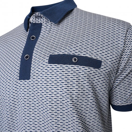 Kam Jeans 5528 AOP Print with Jacquard Collar/Cuffs Polo Navy - Tricouri polo - Tricouri Polo Bărbați Mărimi Mari