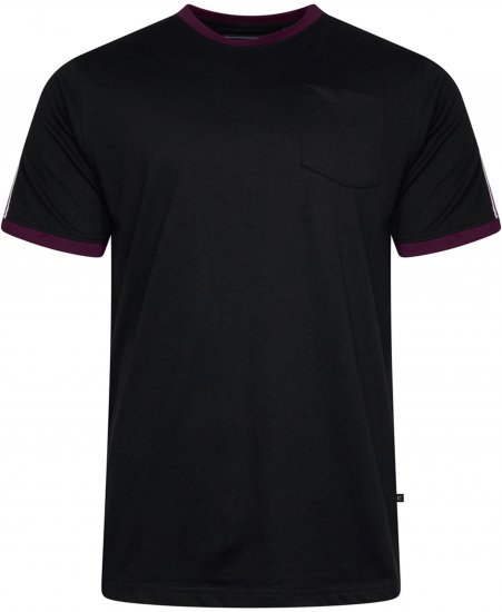 Kam Jeans 5781 Ringer Tee with Shoulder Tape Black - Tricouri - Tricouri Bărbați Mărimi Mari