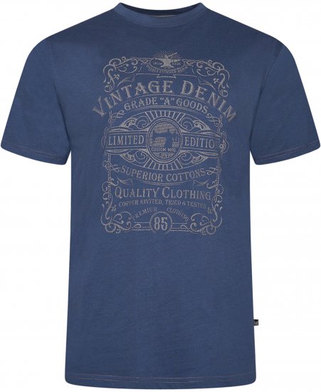 Kam Jeans 5786 Vintage Denim Print Tee Indigo - Tricouri - Tricouri Bărbați Mărimi Mari