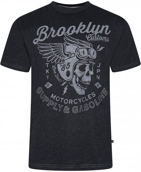 Kam Jeans 5788 Brooklyn Motorcycle Skull Print Tee Black - Tricouri - Tricouri Bărbați Mărimi Mari
