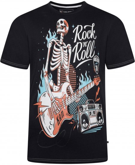Kam Jeans 5791 Rock N Roll Skull Print Tee Black - Tricouri - Tricouri Bărbați Mărimi Mari