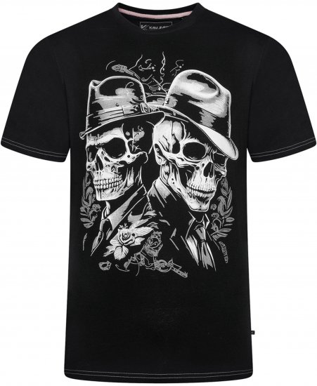 Kam Jeans 5796 Twin Gentleman Skull Print Tee Black - Tricouri - Tricouri Bărbați Mărimi Mari