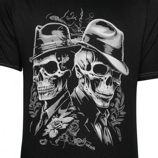 Kam Jeans 5796 Twin Gentleman Skull Print Tee Black - Tricouri - Tricouri Bărbați Mărimi Mari