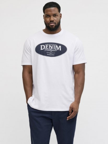 Jack & Jones Dover Denim O-Neck T-Shirt White - Tricouri - Tricouri Bărbați Mărimi Mari