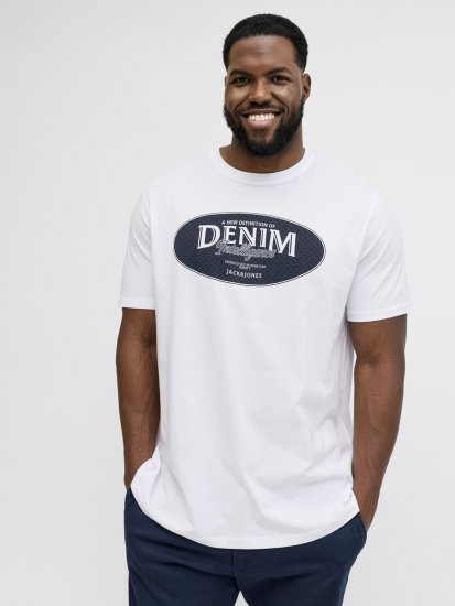 Jack & Jones Dover Denim O-Neck T-Shirt White - Tricouri - Tricouri Bărbați Mărimi Mari