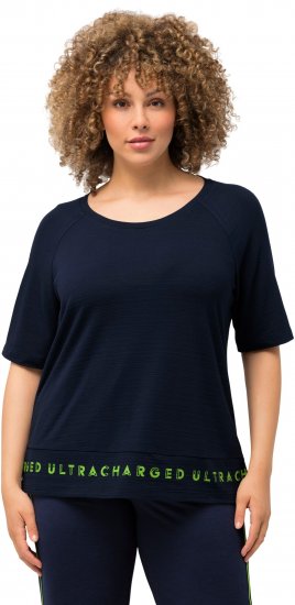 Ulla Popken Classic Fit Half-Sleeve Crew Neck T-shirt With Hem Inscription Navy Blue - Tricouri imprimate pentru femei - 