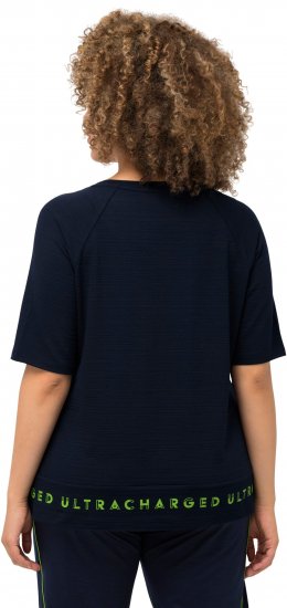 Ulla Popken Classic Fit Half-Sleeve Crew Neck T-shirt With Hem Inscription Navy Blue - Tricouri imprimate pentru femei - 