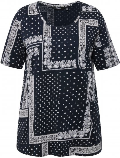 Ulla Popken Paisley A-Line Short Sleeve Tee Navy Blue - Tricouri imprimate pentru femei - 