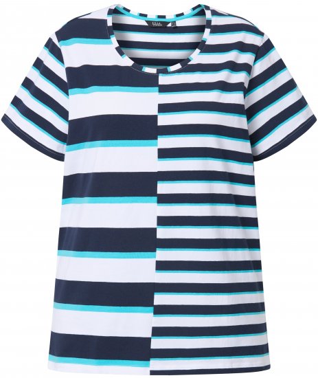 Ulla Popken Mix Stripe Short Sleeve Tee Deep Aqua - Tricouri imprimate pentru femei - 