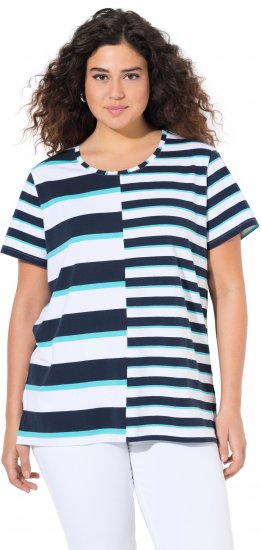 Ulla Popken Mix Stripe Short Sleeve Tee Deep Aqua - Tricouri imprimate pentru femei - 