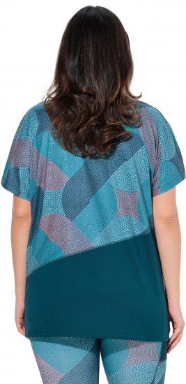 Ulla Popken Quick Drying Geometric Print Short Sleeve Tee Dark Petrol - Tricouri imprimate pentru femei - 