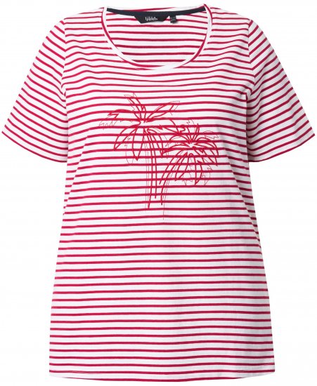 Ulla Popken Palm Tree Embroidered Tee Dark Raspberry - Tricouri imprimate pentru femei - 