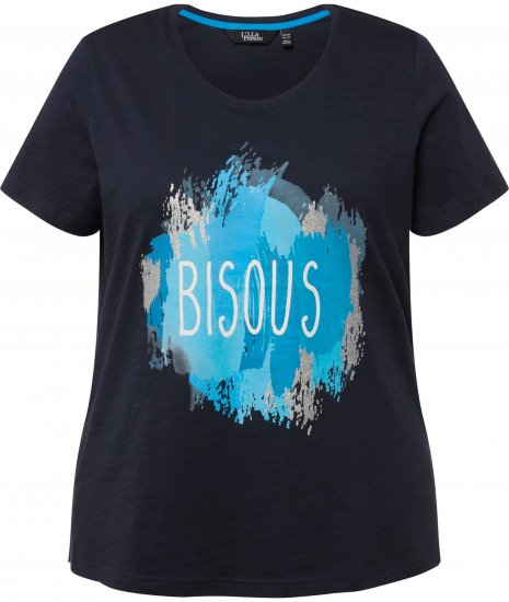 Ulla Popken BISOUS Short Sleeve Graphic Tee Navy Blue - Tricouri imprimate pentru femei - 