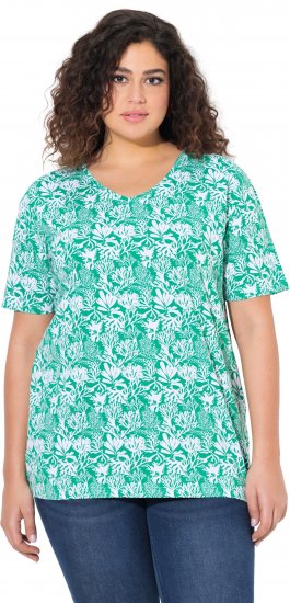 Ulla Popken Coral Reef Printed Short Sleeve V-Neck Tee Emerald - Tricouri imprimate pentru femei - 
