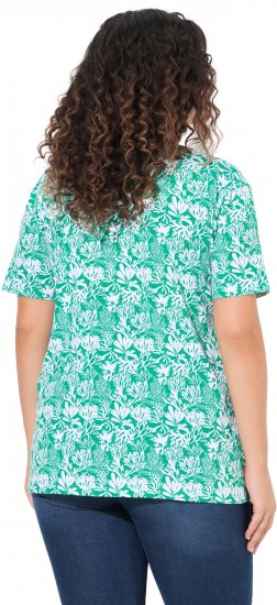 Ulla Popken Coral Reef Printed Short Sleeve V-Neck Tee Emerald - Tricouri imprimate pentru femei - 