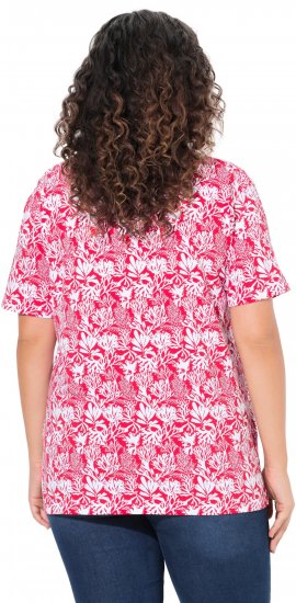 Ulla Popken Coral Reef Printed Short Sleeve V-Neck Tee Lychee - Tricouri imprimate pentru femei - 