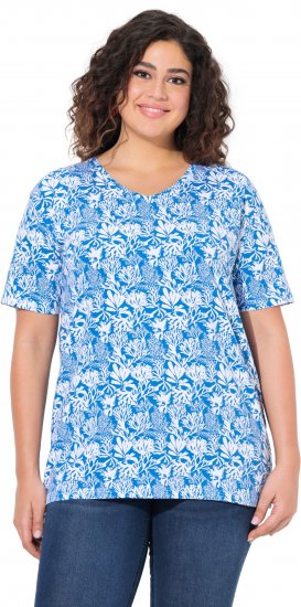 Ulla Popken Coral Reef Printed Short Sleeve V-Neck Tee Teal Blue - Tricouri imprimate pentru femei - 
