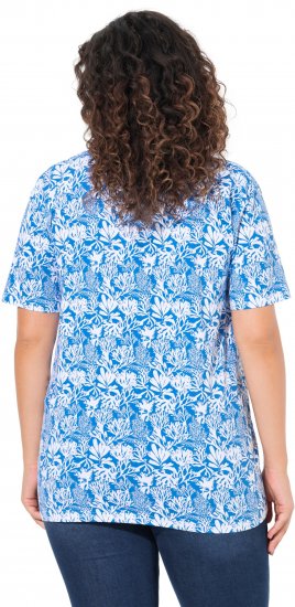 Ulla Popken Coral Reef Printed Short Sleeve V-Neck Tee Teal Blue - Tricouri imprimate pentru femei - 