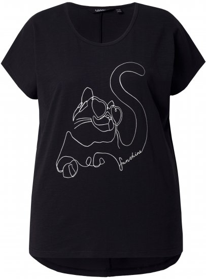 Ulla Popken Metallic Animal Cap Sleeve Graphic Tee Black - Tricouri imprimate pentru femei - 