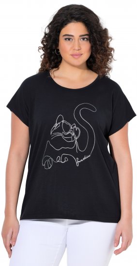 Ulla Popken Metallic Animal Cap Sleeve Graphic Tee Black - Tricouri imprimate pentru femei - 