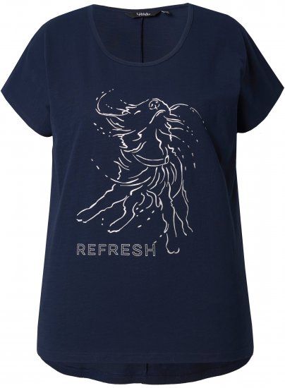 Ulla Popken Metallic Animal Cap Sleeve Graphic Tee Navy - Tricouri imprimate pentru femei - 