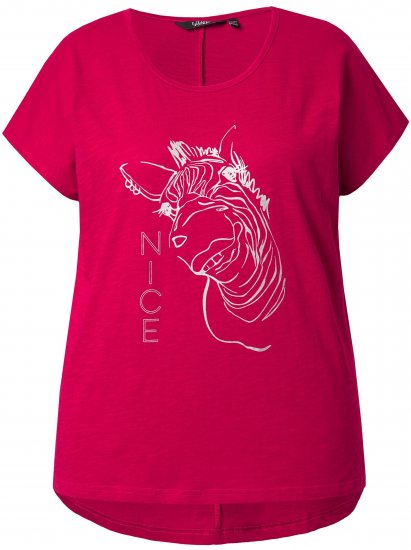 Ulla Popken Metallic Animal Cap Sleeve Graphic Tee Dark Raspberry - Tricouri imprimate pentru femei - 