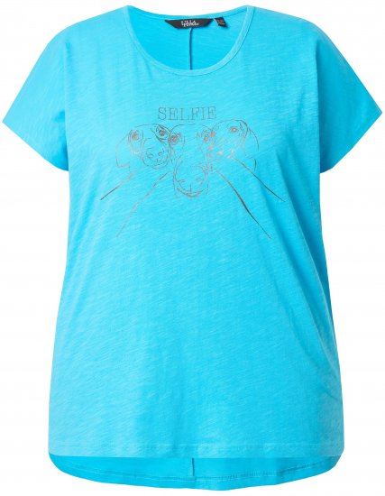 Ulla Popken Metallic Animal Cap Sleeve Graphic Tee Deep Aqua - Tricouri imprimate pentru femei - 
