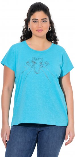 Ulla Popken Metallic Animal Cap Sleeve Graphic Tee Deep Aqua - Tricouri imprimate pentru femei - 