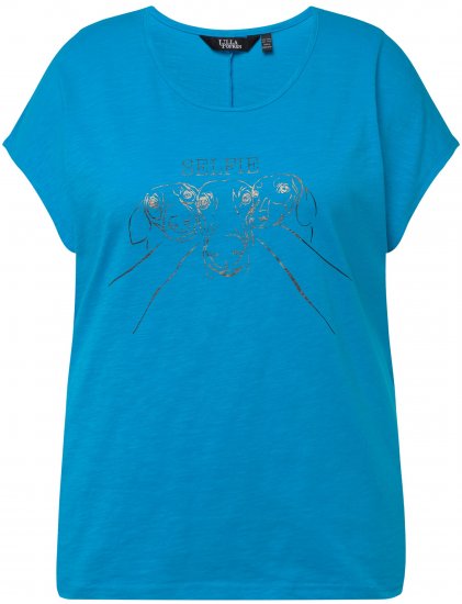 Ulla Popken Metallic Animal Cap Sleeve Graphic Tee Sapphire Blue - Tricouri imprimate pentru femei - 