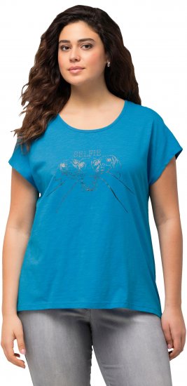 Ulla Popken Metallic Animal Cap Sleeve Graphic Tee Sapphire Blue - Tricouri imprimate pentru femei - 