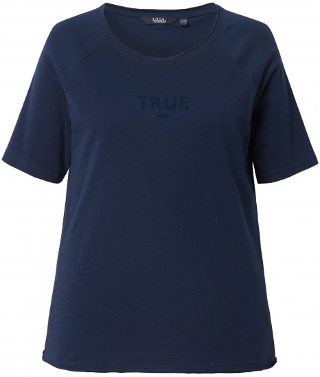 Ulla Popken TRUE Lettering Short Sleeve Tee Navy Blue - Tricouri imprimate pentru femei - 