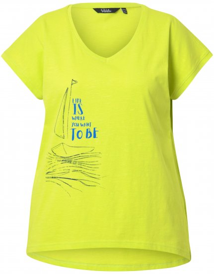 Ulla Popken Half-Sleeve A-line V-Neck Boat Pattern T-Shirt Lime - Tricouri imprimate pentru femei - 