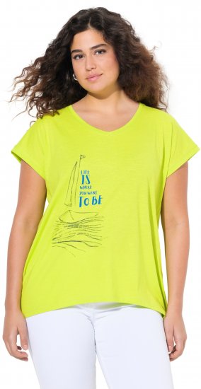Ulla Popken Half-Sleeve A-line V-Neck Boat Pattern T-Shirt Lime - Tricouri imprimate pentru femei - 