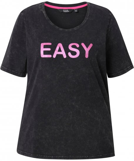 Ulla Popken Easy Short Sleeve Acid Wash Graphic Tee Black - Tricouri imprimate pentru femei - 