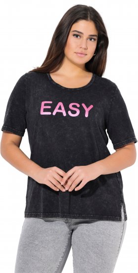 Ulla Popken Easy Short Sleeve Acid Wash Graphic Tee Black - Tricouri imprimate pentru femei - 